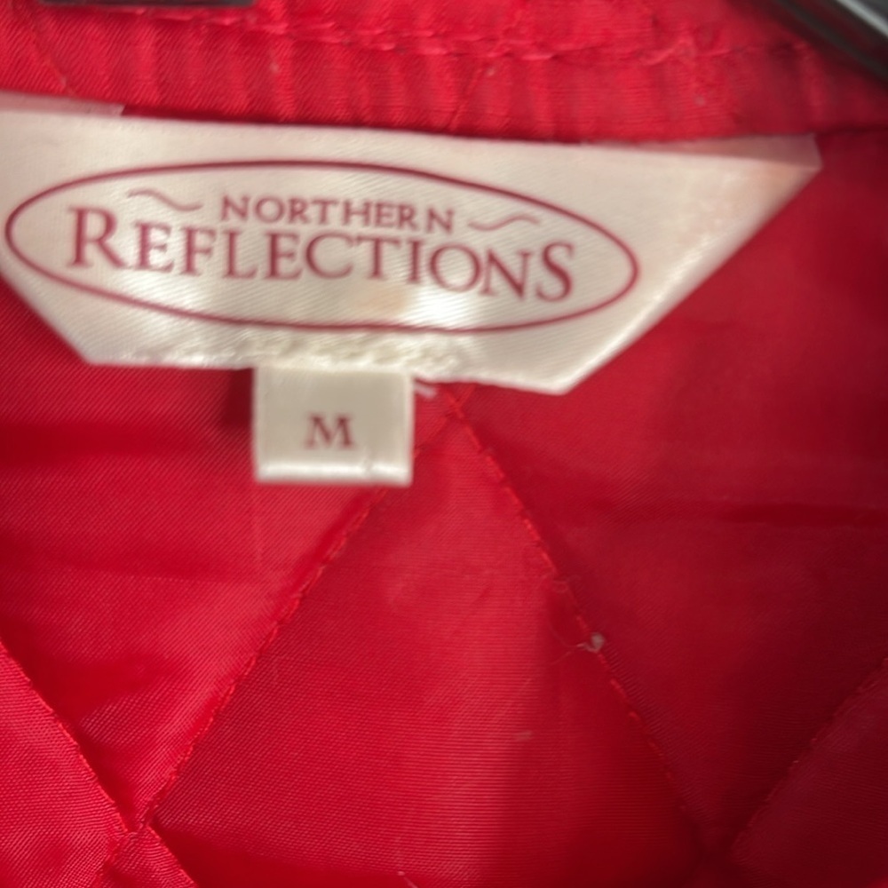 NORTHERN REFLECTIONS Quilted Barn Jacket Red Collar Snap Pockets Equestrian M - Picture 8 of 12